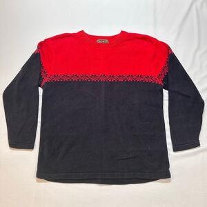 Eddie Bauer Red Black Cotton Snowflake Knit Sweater |M| Nordic Heritage Classic